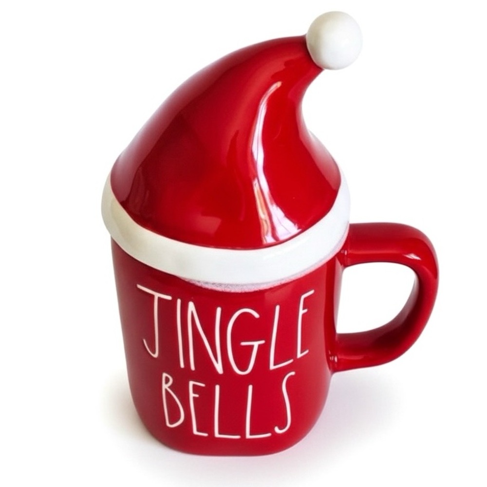 Rae Dunn Jingle Bells Red Mug with Santa Hat Lid NEW Holiday Christmas Cocoa - Picture 4 of 6